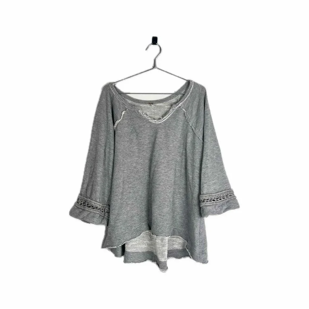 Free People Gray Sweatshirt Lace Accents Inserts Oversized Top